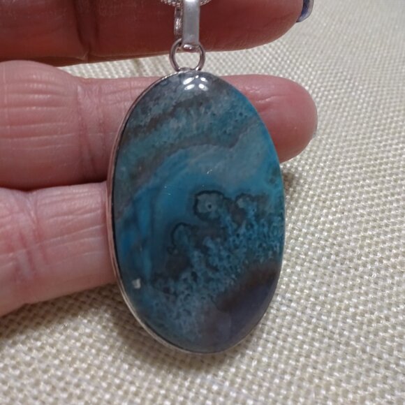 Beautiful MEXICAN LAGUNA Handmade Sterling Pendant/Chain #923B - Picture 2 of 3